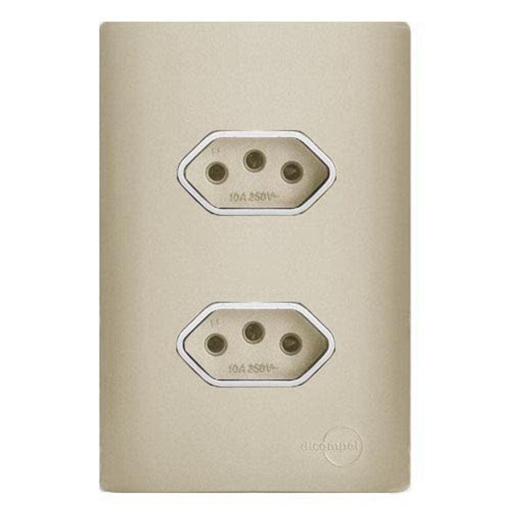 Cj Tomada Dupla 20A Com Suporte 4X2 - Dicompel Novara Champanhe Cromado - Dnv1500/33Chcr