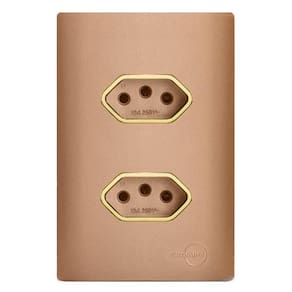 Cj Tomada Dupla 20A Com Suporte 4X2 - Dicompel Novara Ouro Rose Gold - Dnv1500/33Orgd