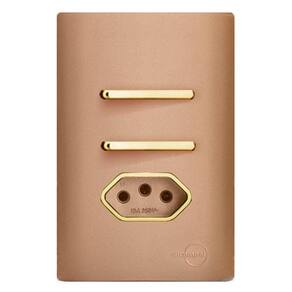 Cj Interruptor Duplo Paralelo + Tomada 20A Com Suporte 4X2 - Dicompel Novara Ouro Rose Gold - Dnv1500/27Orgd