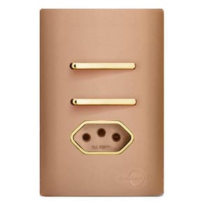 Cj Interruptor Duplo Simples + Tomada 10A Com Suporte 4X2 - Dicompel Novara Ouro Rose Gold - Dnv1500/23Orgd