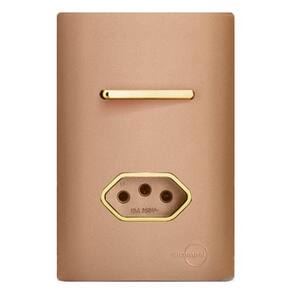 Cj Interruptor Simples + Tomada 20A Com Suporte 4X2 - Dicompel Novara Ouro Rose Gold - Dnv1500/21Orgd
