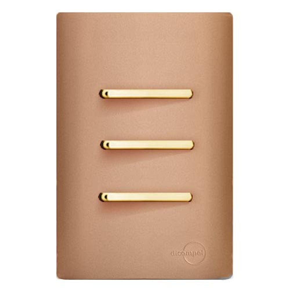 Cj Interruptor Triplo Simples Com Suporte 4X2 - Dicompel Novara Ouro Rose Gold - Dnv1500/8Orgd