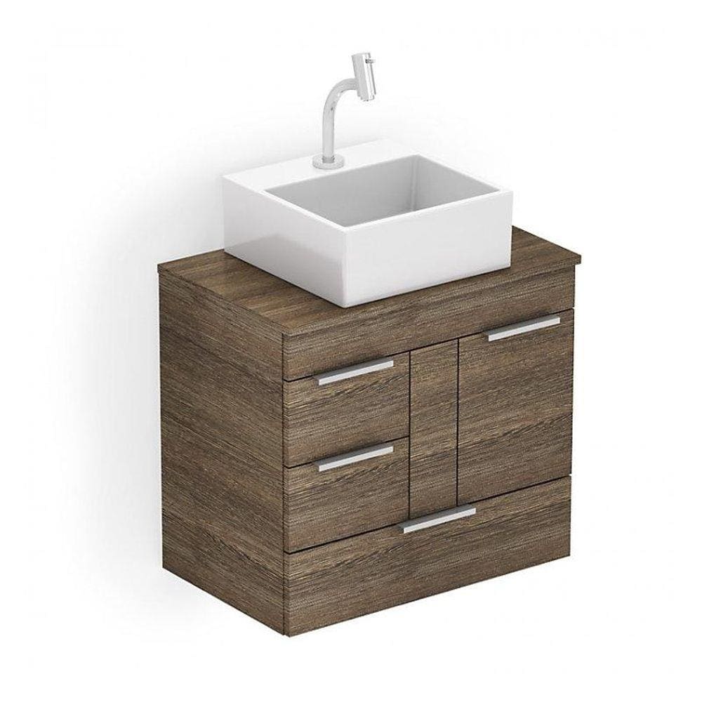 Gabinete para Banheiro Basic MDF com Gaveta, Porta e Cuba de Apoio Q6 60x38cm Wengue