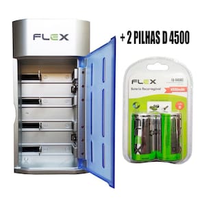 Carregador de Pilhas Flex AA AAA C D Baterias 9v Led com 2 Pilhas D 4500 mAh Recarregáveis Universal FX-C06