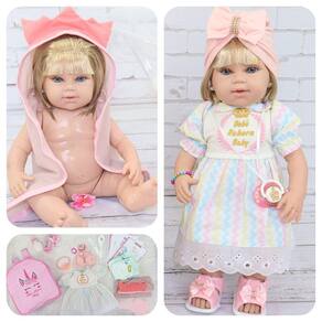 Boneca Bebê Reborn Princesa Larinha Loira Roupa Creme 53cm