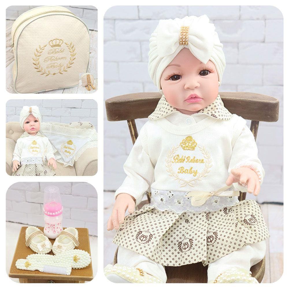 Boneca reborn silicone macio 55cm bebe princesa dormindo presente  aniversario