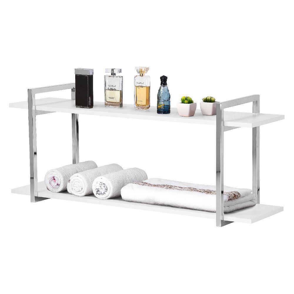 Nicho Banheiro Cromado Com Prateleiras Branco 80cm