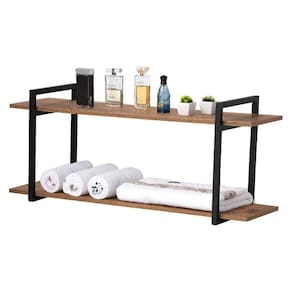 Nicho Banheiro Preto Com Prateleiras Amadeirado 80cm