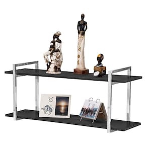Nicho Sala e Quarto Cromado Com Prateleiras Preto 100cm