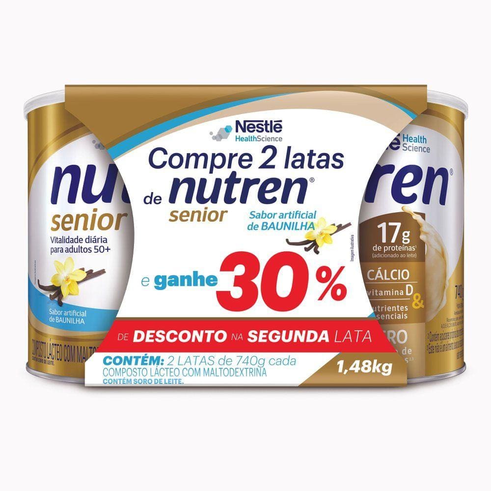 Nutren Senior Baunilha Suplemento Alimentar 2 Latas 740g cada e Ganhe 30% de Desconto na 2º Lata