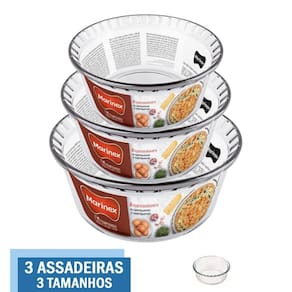 Kit 3 Tamanhos de Forma Vidro Travessa Suflê Redonda Marinex