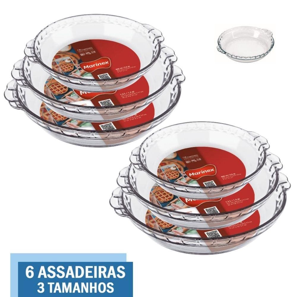 Jogo 6 Peças Forma Filetada 2 De Cada Tamanho Vidro Marinex