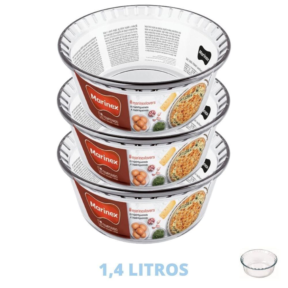 Forma Suflê Travessa Assadeira 1,4 L de Vidro Marinex - 3 Un