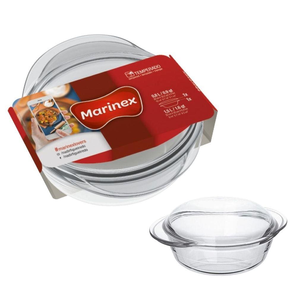 Travessa De Vidro Terrina 2,3L Base 1,5L Tampa 0,8L Nadir
