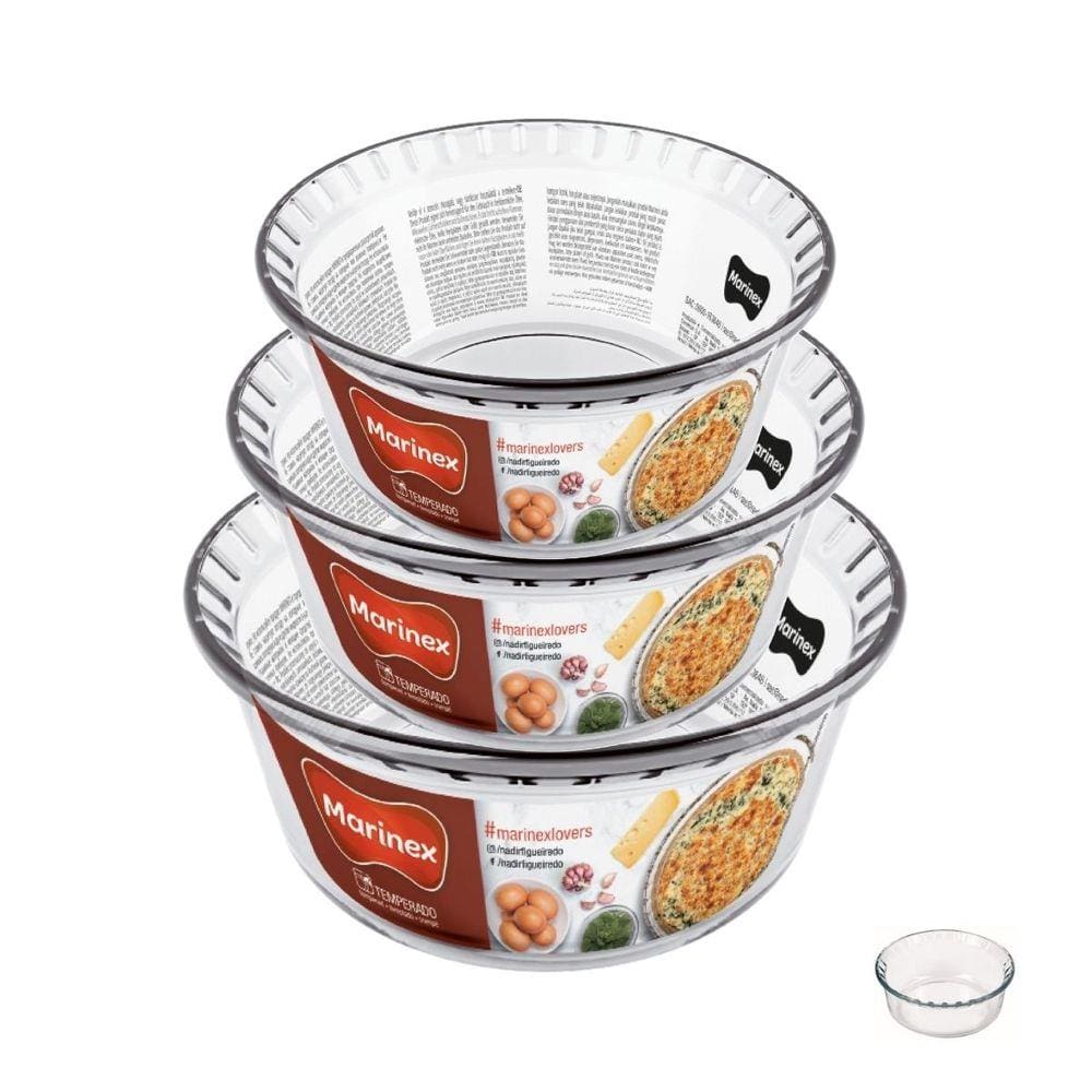 Jogo Com 3 Formas Suflê Travessa de Vidro 3 Tamanhos Marinex