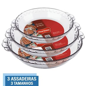 Jogo 3 Tamanhos de Forma Filetada Vidro Doces Torta Marinex