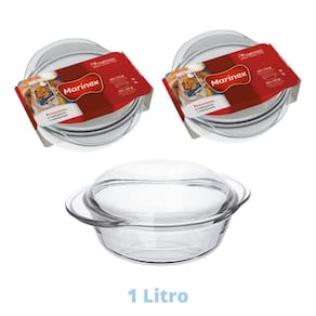 2 Assadeiras de Vidro Terrina 1L Base 0,7L Tampa 0,3L Nadir