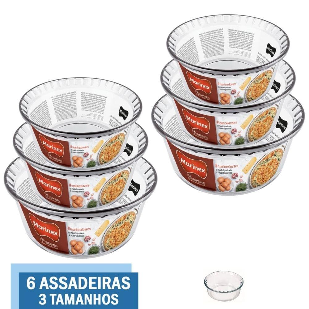 6 Peças Forma Suflê Travessa Vidro 2 De Cada Tamanho Marinex