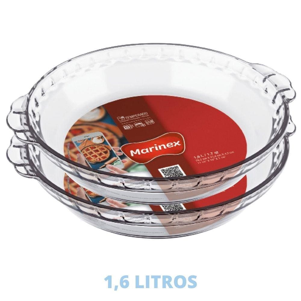 2 Travessas de Vidro Forma Filetada 1,6L Doces Torta Marinex