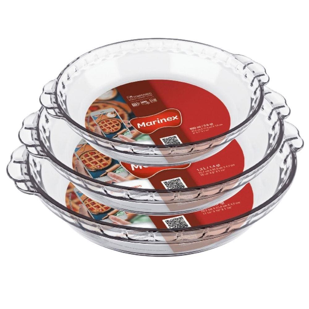 Kit com 3 Travessas Vidro Forma Filetada 3 Tamanhos Marinex