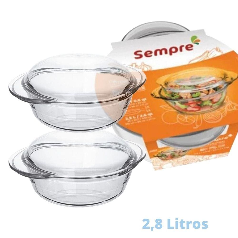 2 Assadeiras Vidro Terrina 2,8L Base 1,9L Tampa 0,9L Nadir