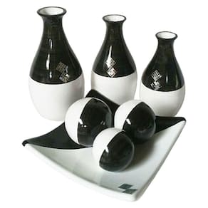 Vasos Trio Garrafas E Centro De Mesa 3 Esferas Black White