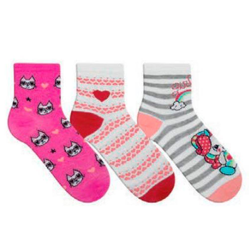 Kit Meia Infantil para Menina Estampada 24 ao 27