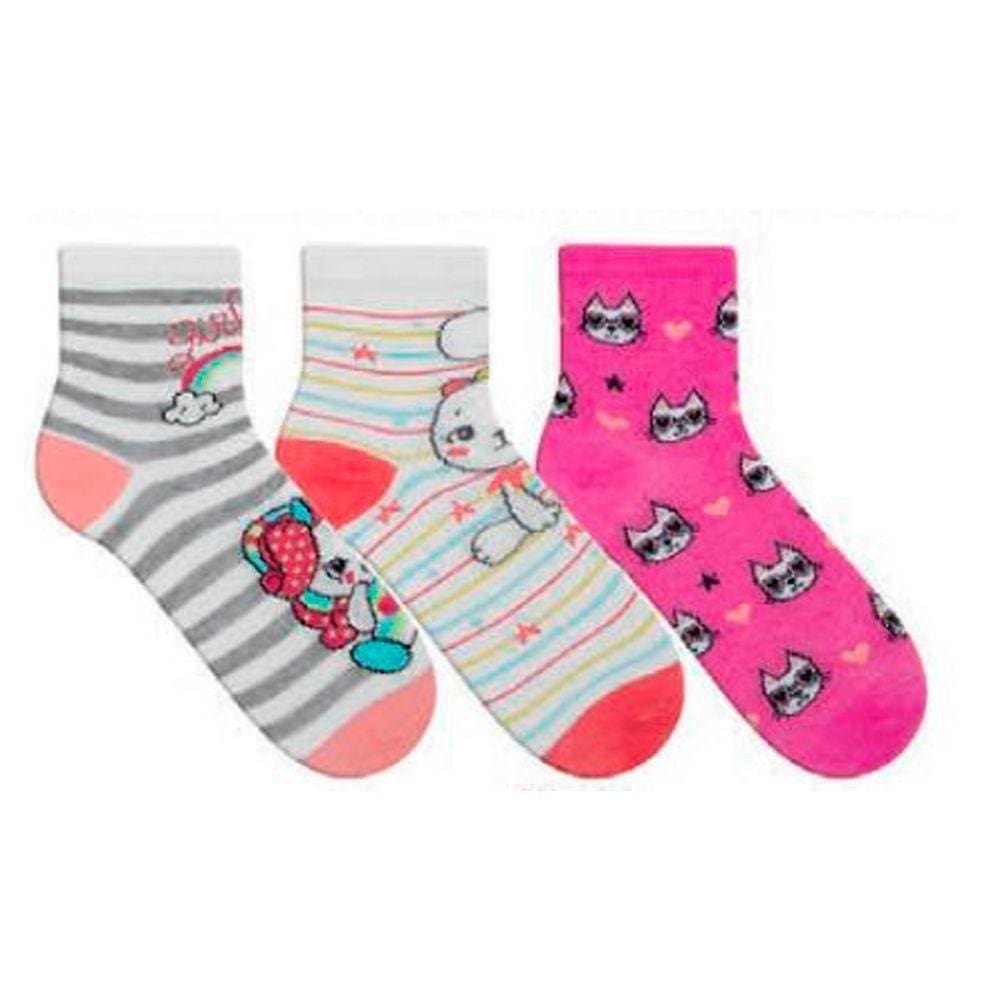 Kit Meia Infantil para Menina Estampada com 6 Pares 28 ao 31