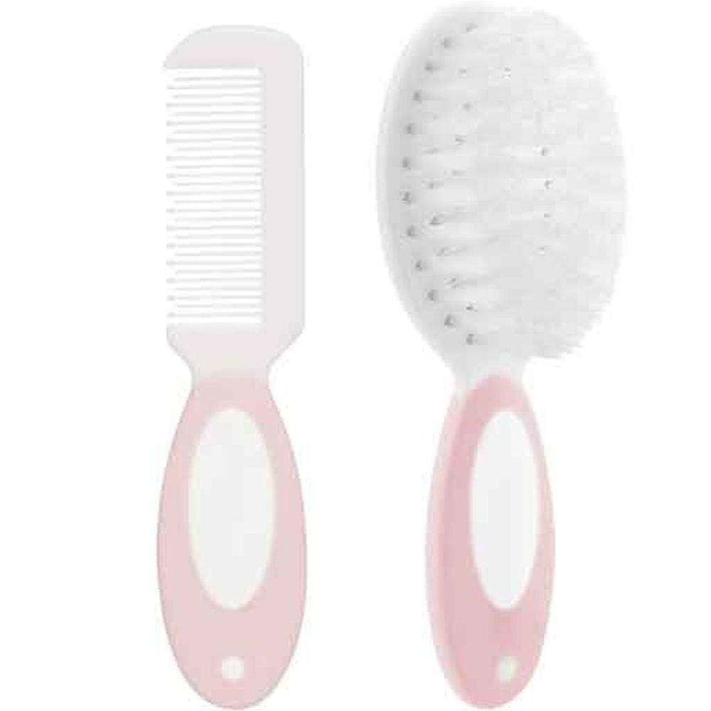 Conjunto Escova E Pente Baby Cerdas Macias Rosa - Buba 12643