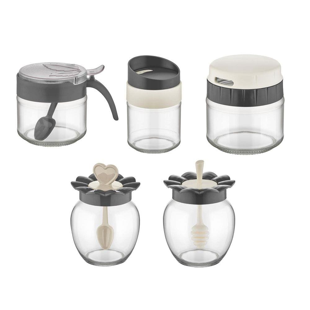 Conjunto Com 5 Potes Para Condimentos Em Vidro