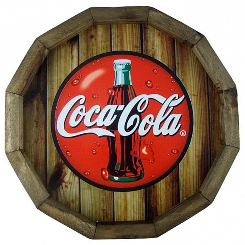 Quadro Tampa De Barril Em Madeira Rústica Coca Cola