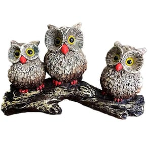 Trio De Corujas Aves De Rapina No Tronco Decorativas