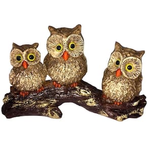 Trio De Corujas Aves De Rapina No Galho Decorativas