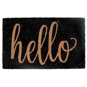 Capacho Fibra Coco Hello 45X75cm Marrom e Preto