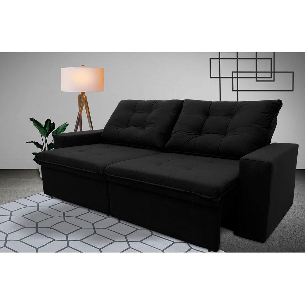 Sofá Retrátil Reclinável Malta 2,00m Suede Velut Preto c/ Molas no Assento - King House