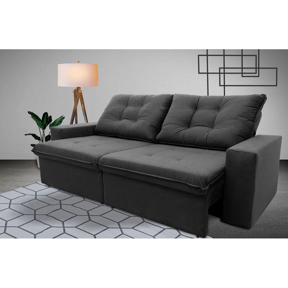 Sofá Retrátil Reclinável Malta 2,00m Suede Velut Cinza c/ Molas no Assento - King House