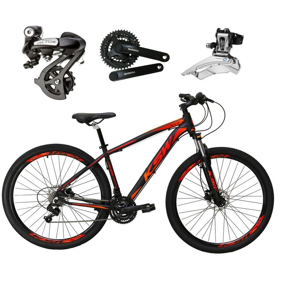 Bicicleta Aro 29 Ksw Xlt Câmbios Shimano Altus 24v K7 Alumínio Freios Hidráulicos Garfo Com Trava - Preto/Vermelho/Laranja