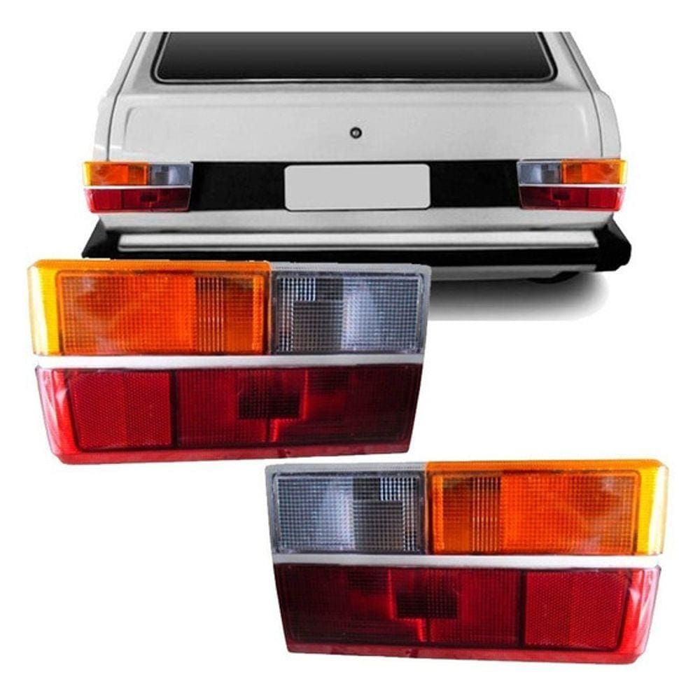 Par Lanterna Traseira Gol Quadrado Bx Ar 1980 1981 1982 1983 1984 1985 1986 Tricolor com Friso Cromado