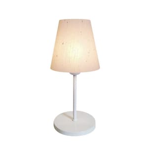 Abajur de Mesa Aluminio Branco Tecido Cone Linho Bege Bivolt