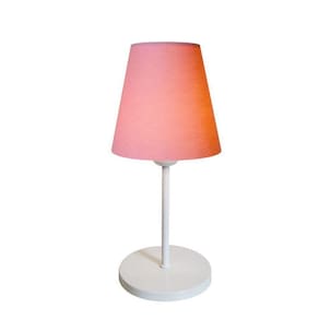 Abajur de Mesa Cone Aluminio Branco Tecido Rosa Bebê Bivolt