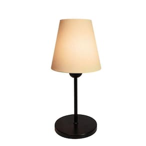 Abajur de Mesa Aluminio Preto Tecido Cone Algodão Crú Bivolt