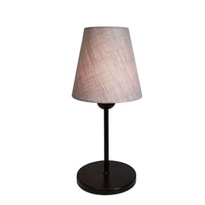 Abajur de Mesa Aluminio Preto Tecido Cone Cinza Bivolt