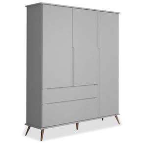 Guarda Roupa Infantil 100% Mdf 3 Portas Pés Retrô Cinza