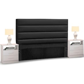 Cabeceira Queen 160cm Preto e 2 Mesas de Cabeceira Branco