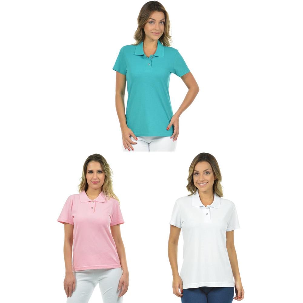 Kit 3 camisas gola polo piquet feminina fenomenal