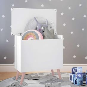 Baú Organizador Caixa de Brinquedos Retrô Multimóveis Branco/Rosa