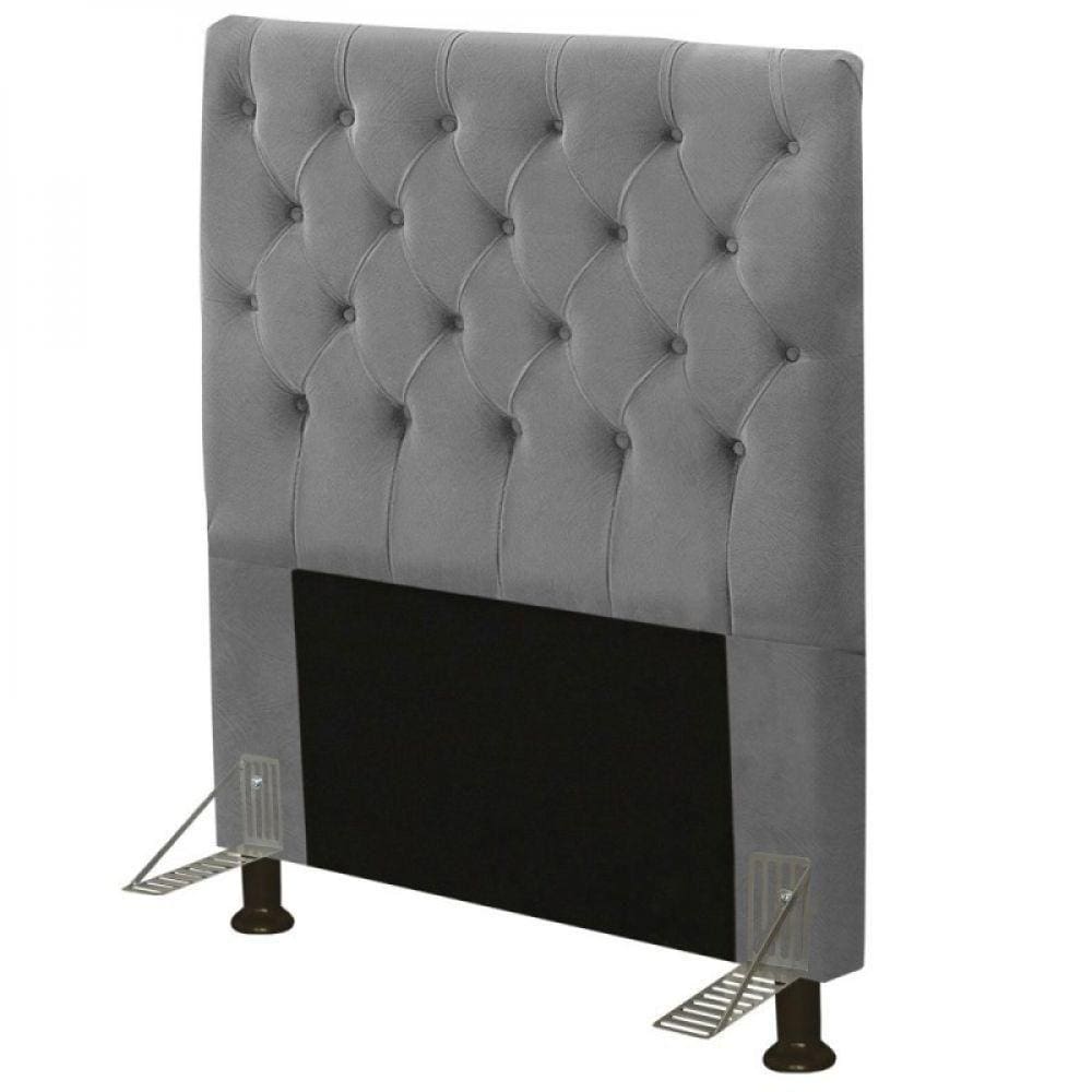 Cabeceira Cama Box Solteiro 90cm Cristal Suede Cinza