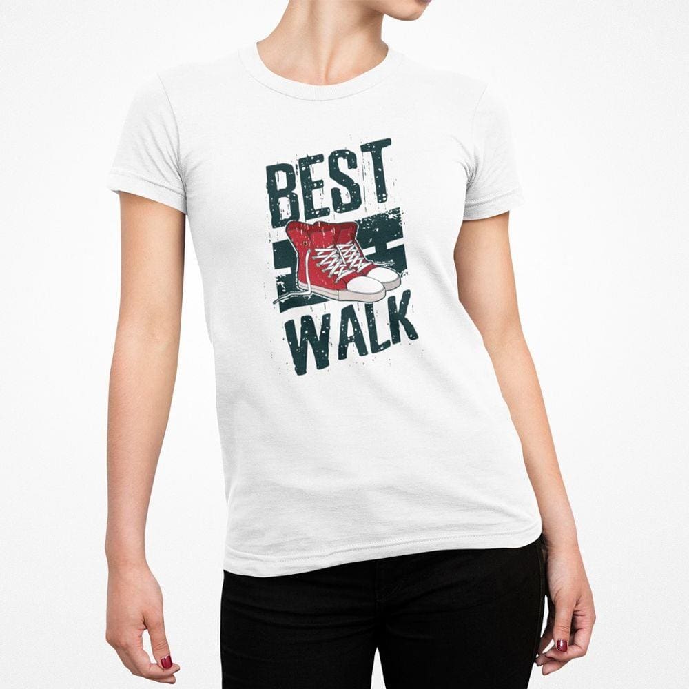 Camiseta ECF Feminina Tênis Best Walk Manga Curta Branca Poliester