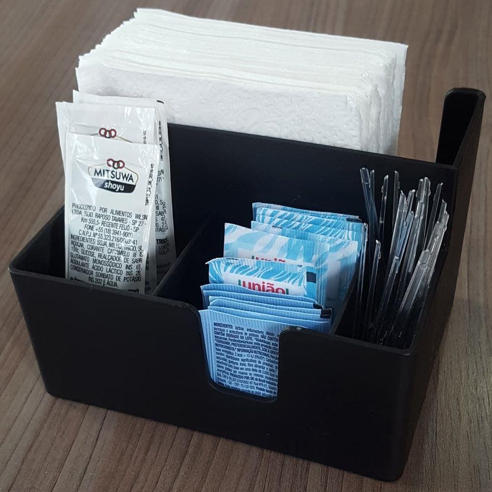 Kit 6 Porta Sachês Guardanapos Açúcar Organizadores Bancada Preto
