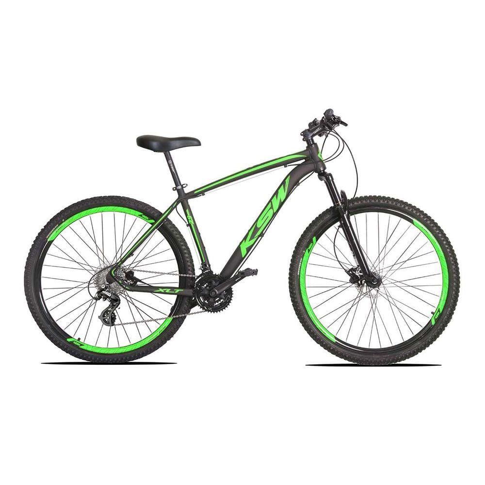 Bicicleta Aro 29 KSW XLT Altus 24v e Trava Preto com Verde 19